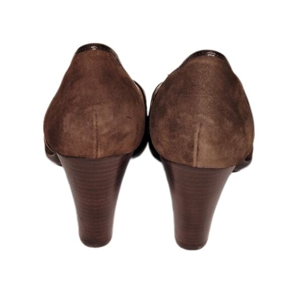 Sofft "Gabby" Brown Suede Leather Peep Toe Stacked Heel Pumps Heels Shoes sz 10 - Picture 4 of 10